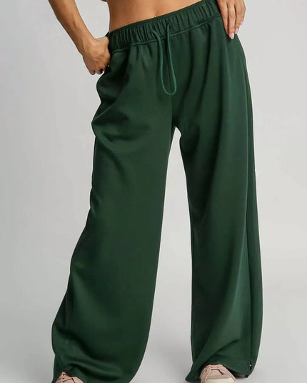 Umgee Elastic Drawstring Waistband Wide Leg Pants - Sleekdenim.com