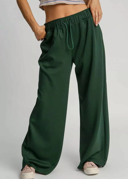 Umgee Elastic Drawstring Waistband Wide Leg Pants - Sleekdenim.com