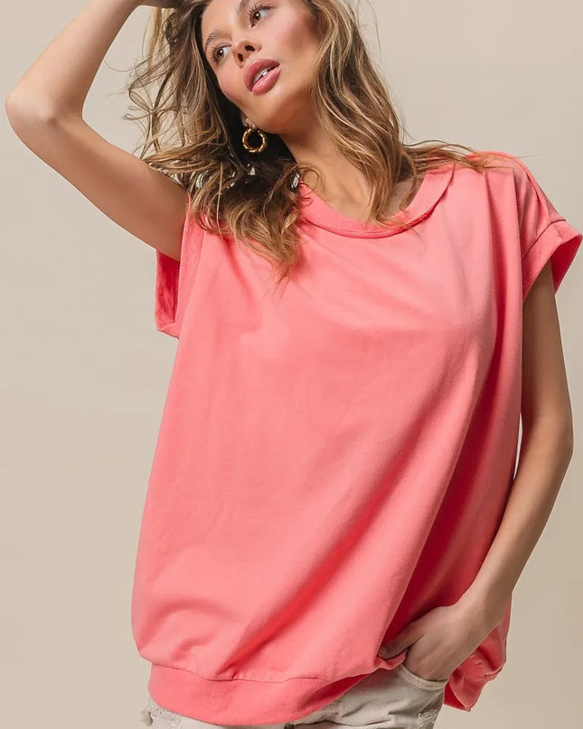 BiBi French Terry Drop Shoulder Basic Top - Sleekdenim.com