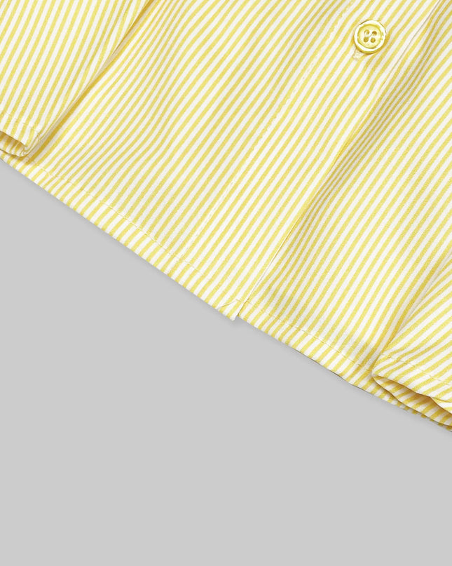 Striped Puff Sleeve Button-Up Shirt - Sleekdenim.com