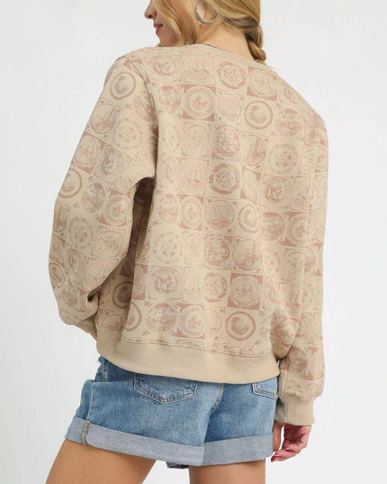 Umgee Coin Stamp Print Sweatshirt - Sleekdenim.com