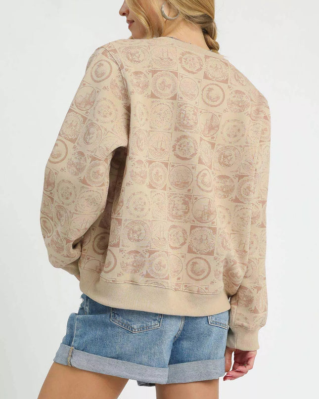 Umgee Coin Stamp Print Sweatshirt - Sleekdenim.com