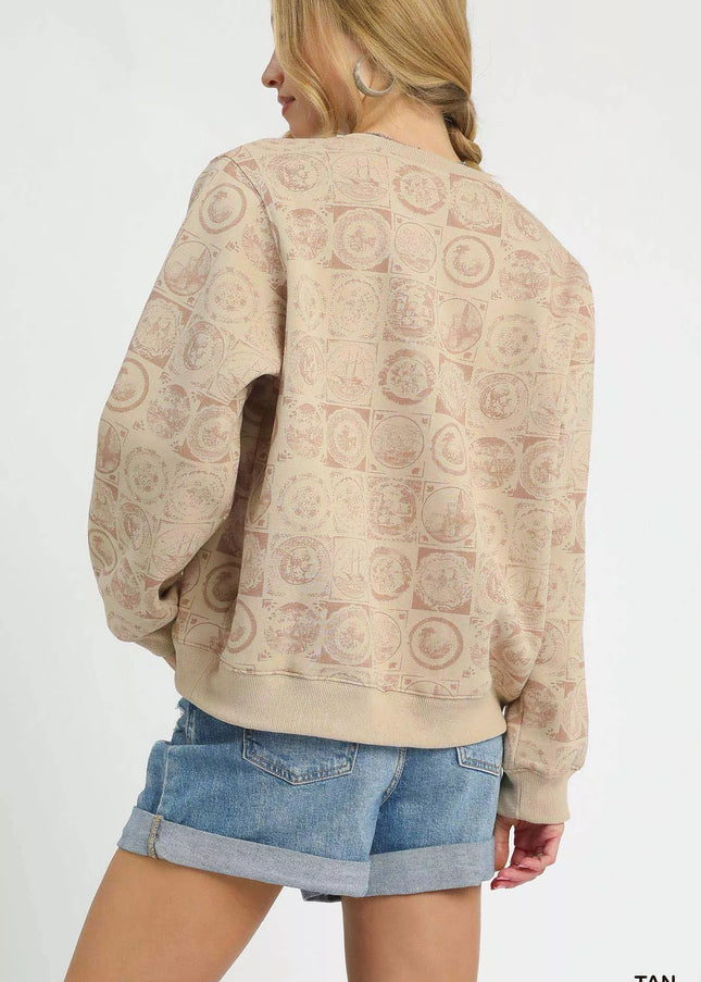 Umgee Coin Stamp Print Sweatshirt - Sleekdenim.com