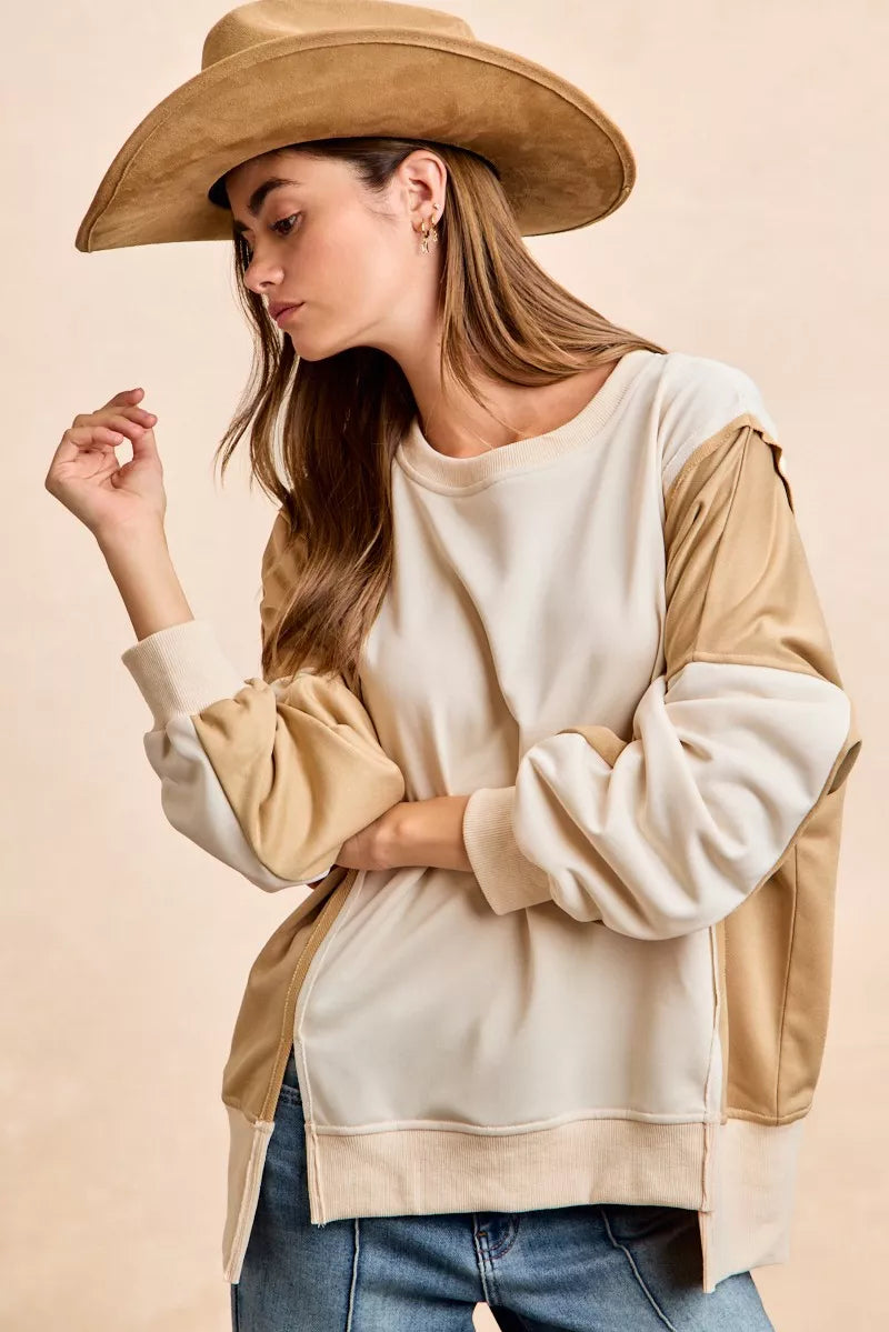 BiBi French Terry Color Block Top With Open Seam Detail - Image 3