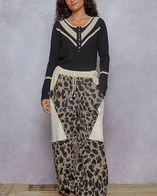 POL Ribbed Half Button Lace Detail Knit Top - Sleekdenim.com