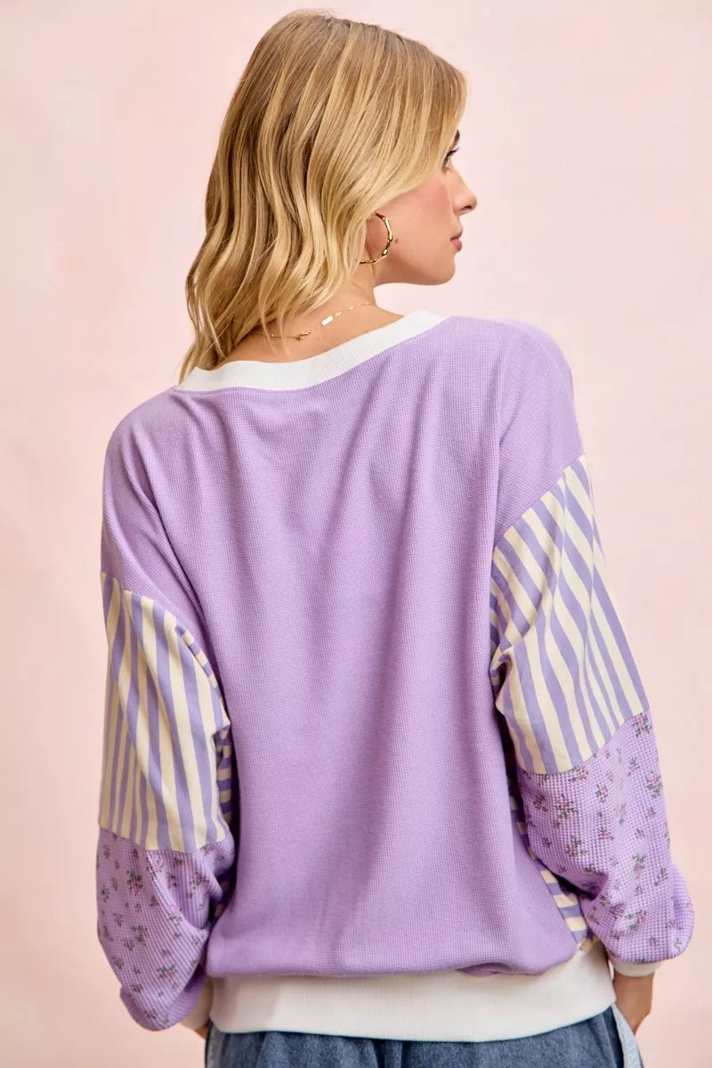 BiBi Mix and Match Sweatshirt with Floral Sleeve Stripes - Sleekdenim.com