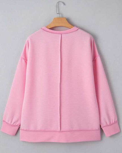 Ribbed Exposed Seam Drop Shoulder Pullover - Sleekdenim.com