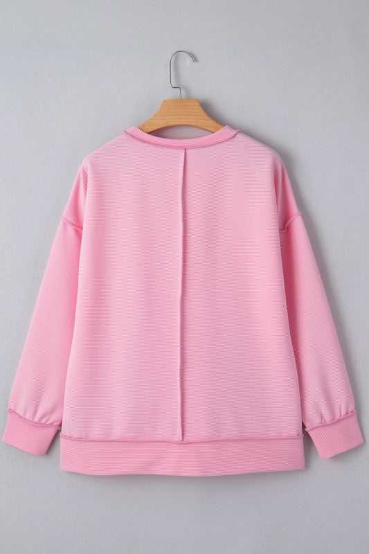 Ribbed Exposed Seam Drop Shoulder Pullover - Sleekdenim.com