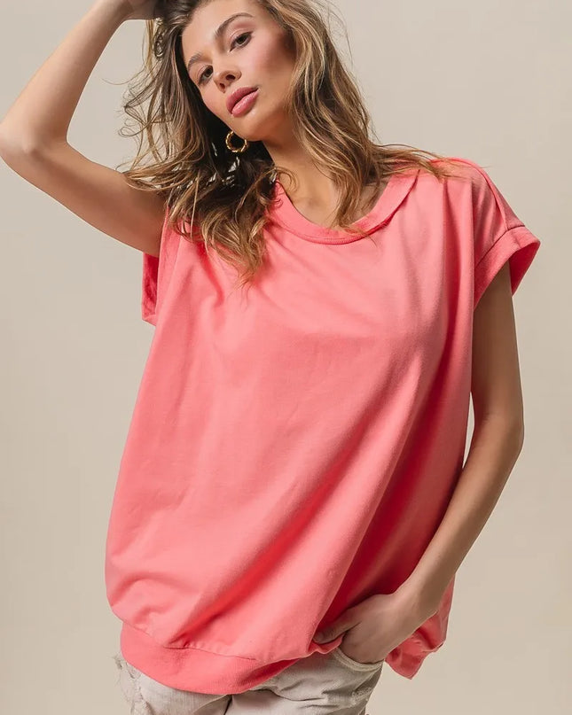 BiBi French Terry Drop Shoulder Basic Top - Sleekdenim.com