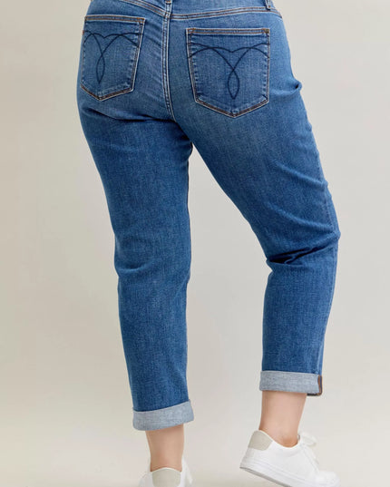 Judy Blue Full Size Mid Rise BF Classic Cuffed Jeans Plus Size - Sleekdenim.com
