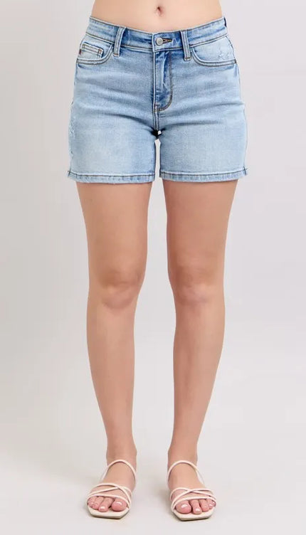 Judy Blue Mid Rise Vintage Wash Dad Shorts 15295 - Sleekdenim.com
