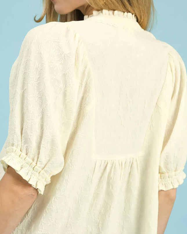 Umgee Textured Smocked Peasant Top - Sleekdenim.com