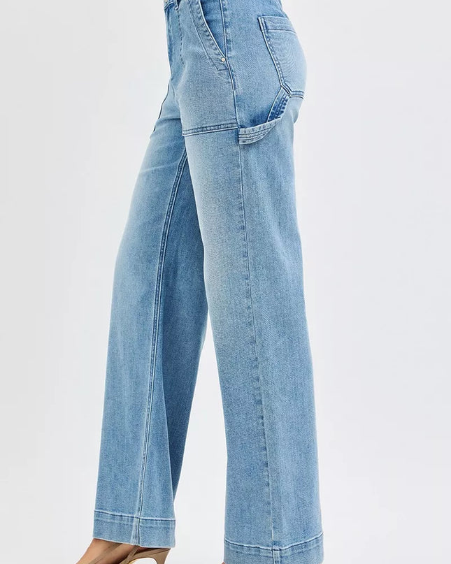 RISEN Full Size High Rise Straight Leg Jeans with Front Pockets Plus Size - Sleekdenim.com