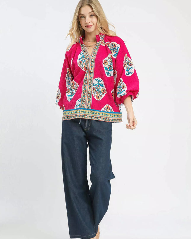 Umgee Boho Floral Print Tunic Blouse - Sleekdenim.com