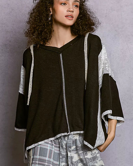 POL Short Sleeve Hoodie Top with Lace Detail - Sleekdenim.com