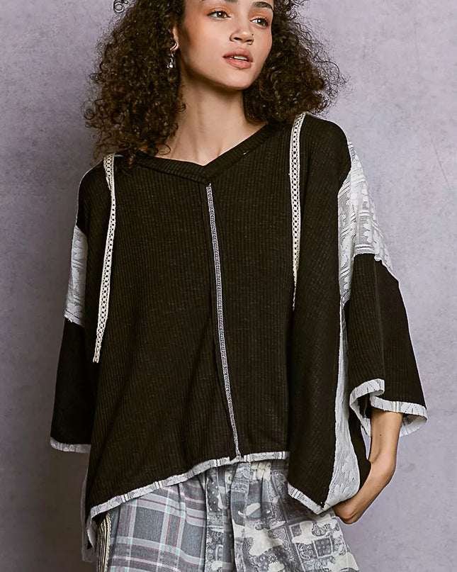 POL Short Sleeve Hoodie Top with Lace Detail - Sleekdenim.com