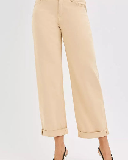 RISEN Tummy Control Mid Rise Ankle Barrel Relaxed Baggy - Sleekdenim.com