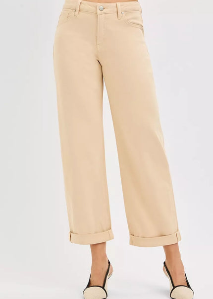 RISEN Tummy Control Mid Rise Ankle Barrel Relaxed Baggy - Sleekdenim.com