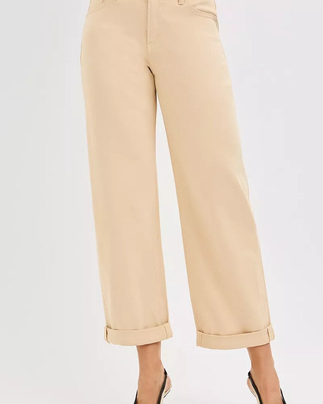 RISEN Tummy Control Mid Rise Ankle Barrel Relaxed Baggy - Sleekdenim.com