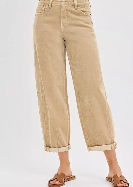RISEN High Rise Crop Barrel Cordurory Pants - Sleekdenim.com