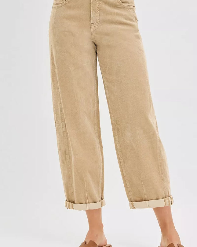 RISEN High Rise Crop Barrel Cordurory Pants - Sleekdenim.com