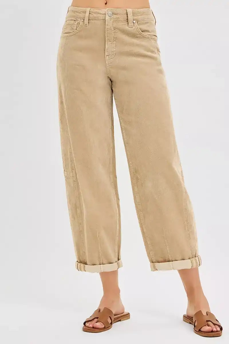 RISEN High Rise Crop Barrel Cordurory Pants - Sleekdenim.com