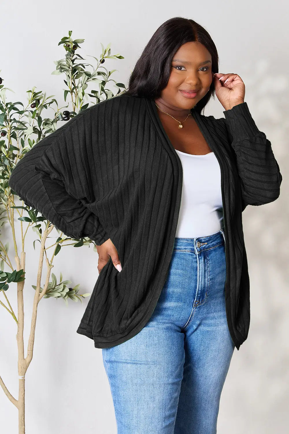 Basic Bae Full Size Ribbed Cocoon Cardigan - Sleekdenim.com