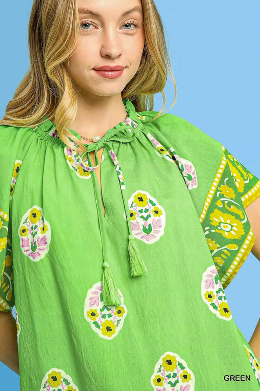 Umgee Boho Bloom Border Top - Sleekdenim.com