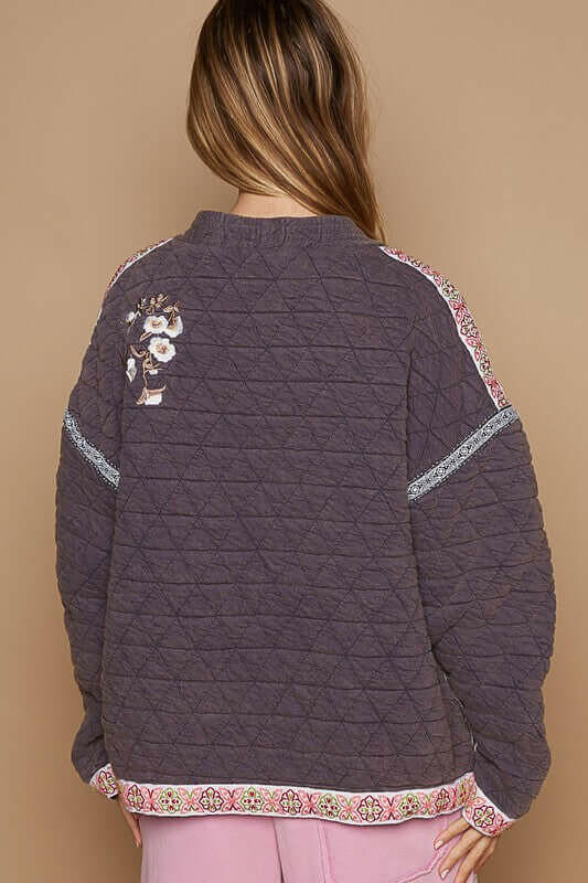 POL Embroidered Open Front Long Sleeve Jacket | Sleekdenim.com