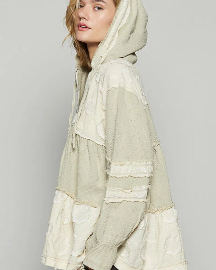 POL Raw Hem Color Block Hooded Jacket - Sleekdenim.com