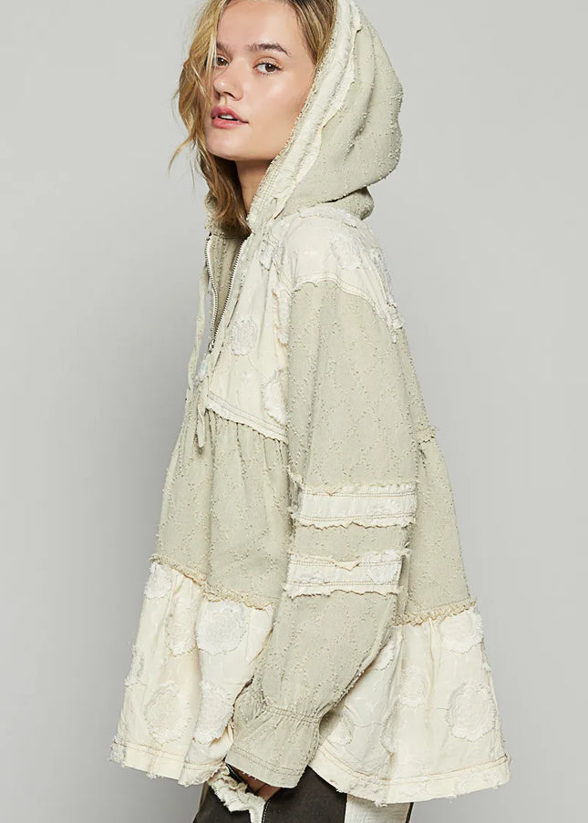 POL Raw Hem Color Block Hooded Jacket - Sleekdenim.com