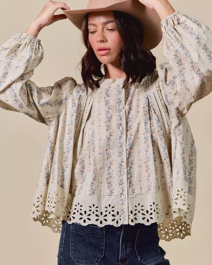 SO ME Floral Print Lace Button Down Shirt - Sleekdenim.com