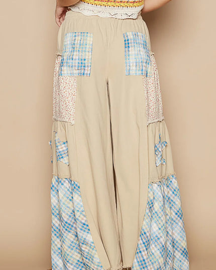 POL Drawstring Star Patch Contrast Wide Leg Pants - Sleekdenim.com