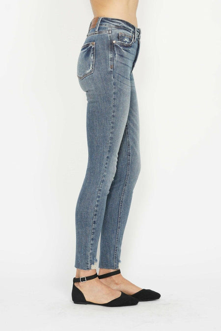 Judy Blue Full Size Tummy Control Vintage Wash Hem Destroy Skinny Jeans | Sleekdenim.com