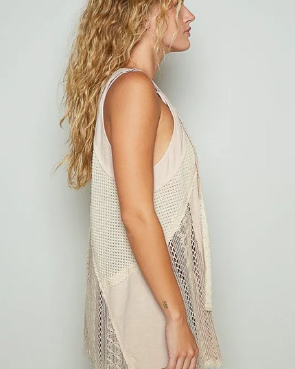 POL Lace Up Crochet Lace Tank - Sleekdenim.com