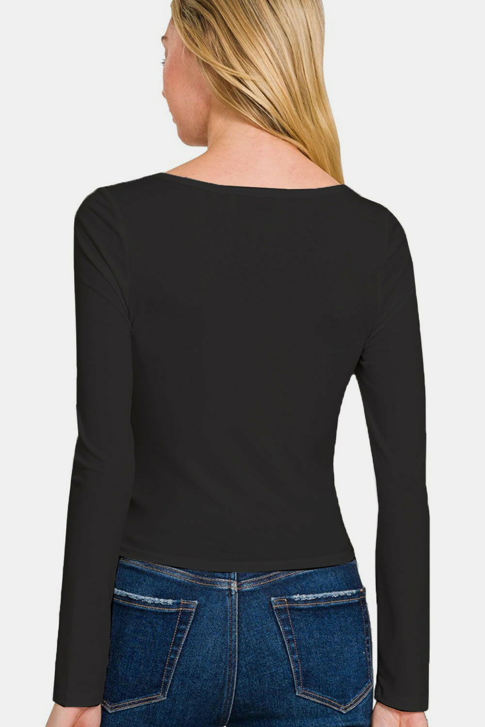 Zenana Square Neck Fitted Long Sleeve T-Shirt Black