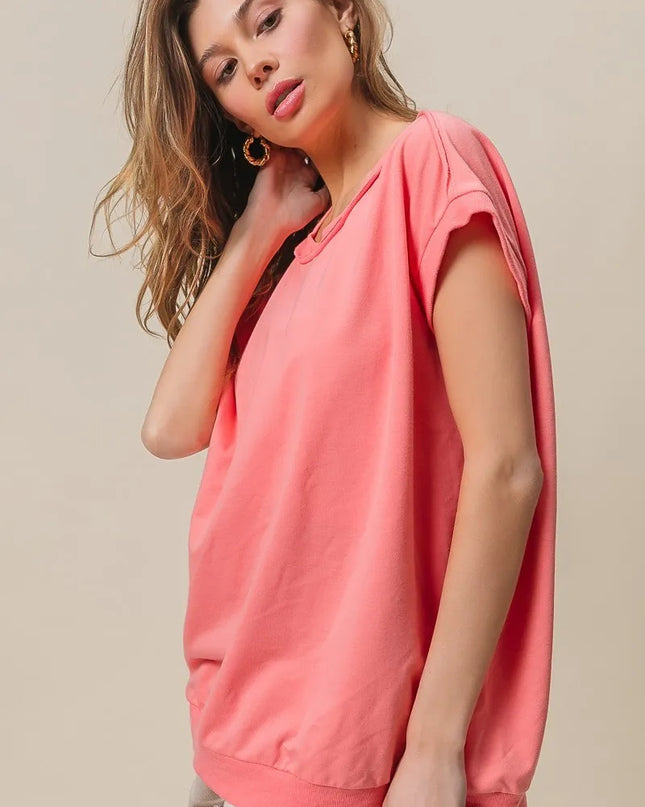 BiBi French Terry Drop Shoulder Basic Top - Sleekdenim.com