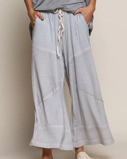 POL Elastic Waistband Wide Leg Pants with Drawstring - Sleekdenim.com