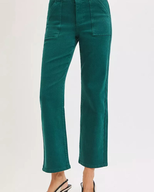 RISEN High Rise Ankle Flare Patch Pocket Jeans - Sleekdenim.com