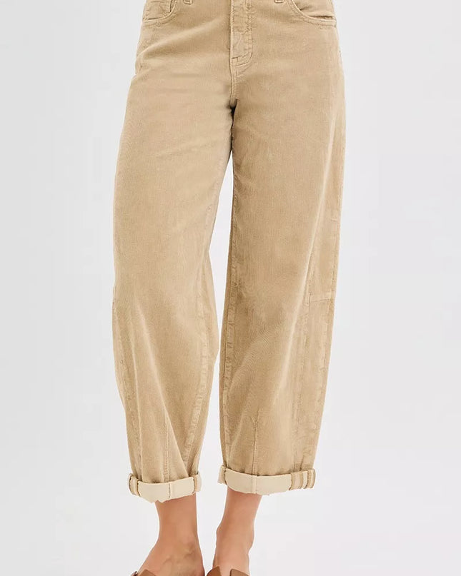 RISEN High Rise Crop Barrel Cordurory Pants - Sleekdenim.com