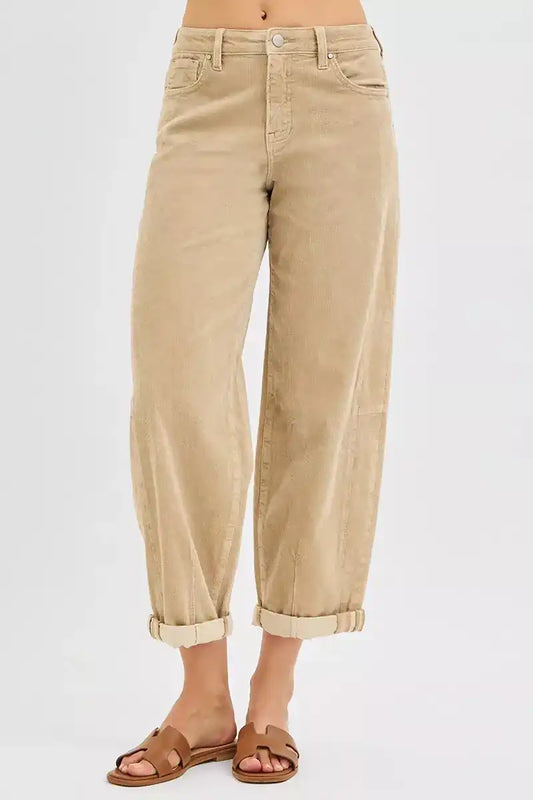 RISEN High Rise Crop Barrel Cordurory Pants - Sleekdenim.com