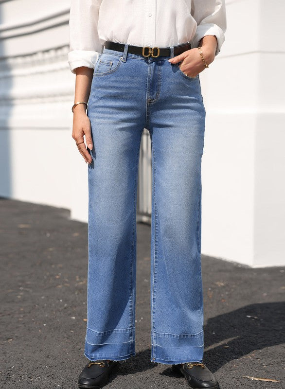 Denim Raw Hem Straight Leg Jeans - Sleekdenim.com