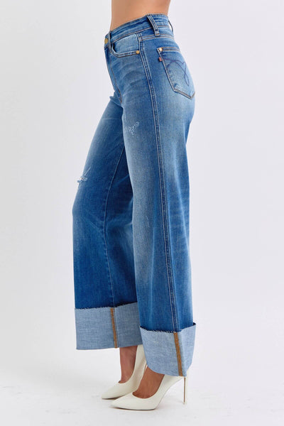 Judy Blue Full Size Distressed High Waist Wide Leg Jeans | Sleek Denim Boutique.