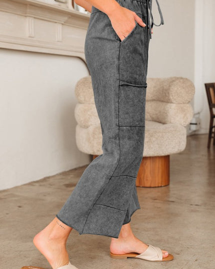 Mineral Wash High Waist Raw Hem Pants - Sleekdenim.com