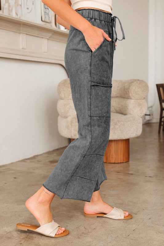Mineral Wash High Waist Raw Hem Pants - Sleekdenim.com