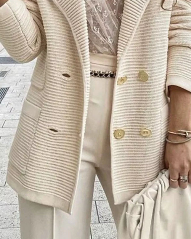 Texture Knit Double-Breasted Blazer - Sleekdenim.com