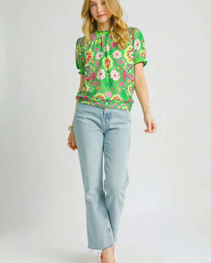 Umgee Retro Floral Puff Sleeve Top - Sleekdenim.com