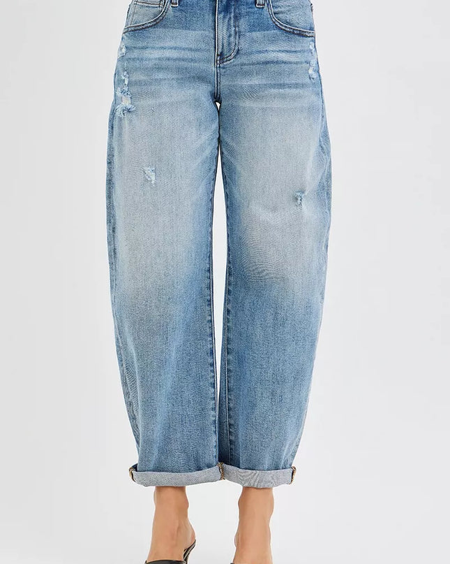 RISEN Full Size Slouchy Ankle Length Barrel Jeans with Cuffs Plus Size - Sleekdenim.com