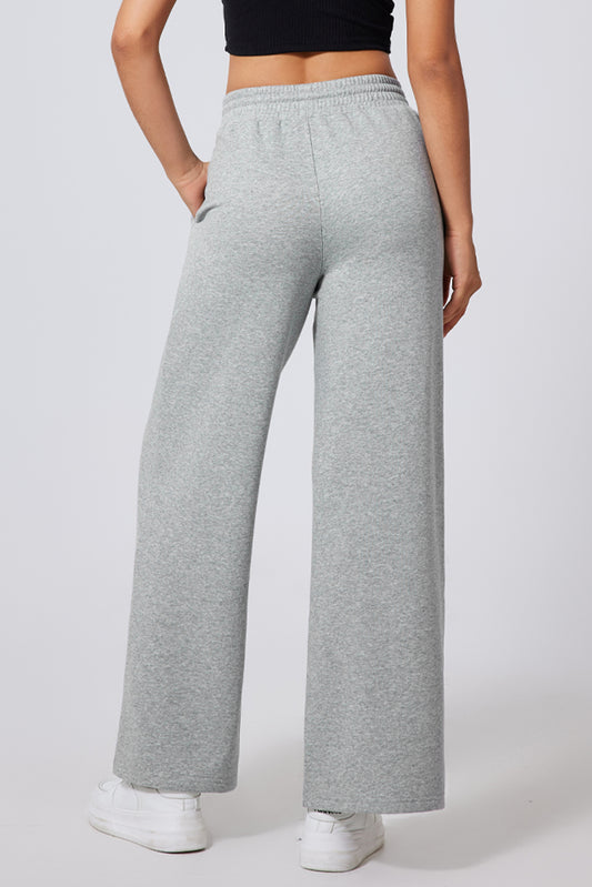 Gray Seamed Drawstring High Waist Wide Leg Sweatpants - Sleekdenim.com