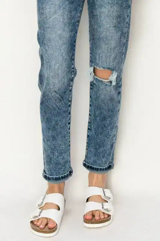Artemis Vintage AT1061MMD HIGH RISE STRETCH DISTRESSED MOM JEANS - Sleekdenim.com